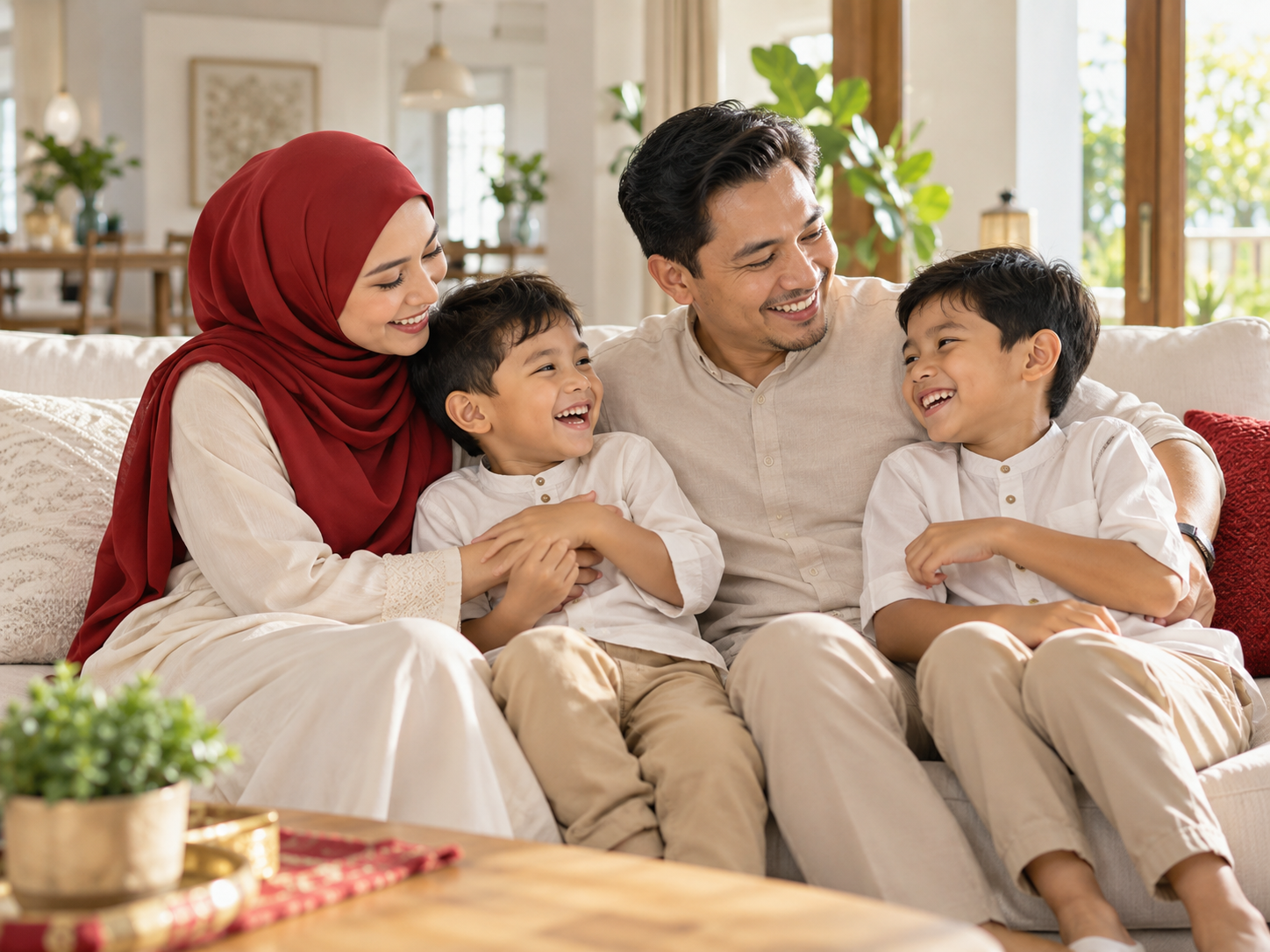 Ilustrasi sebuah keluarga menikmati masa bersama di rumah